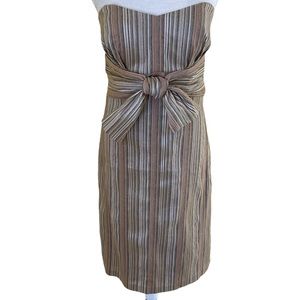 Lyndia by Lyndia Procanik Strapless Tan and Beige Striped Empire Waist Dress